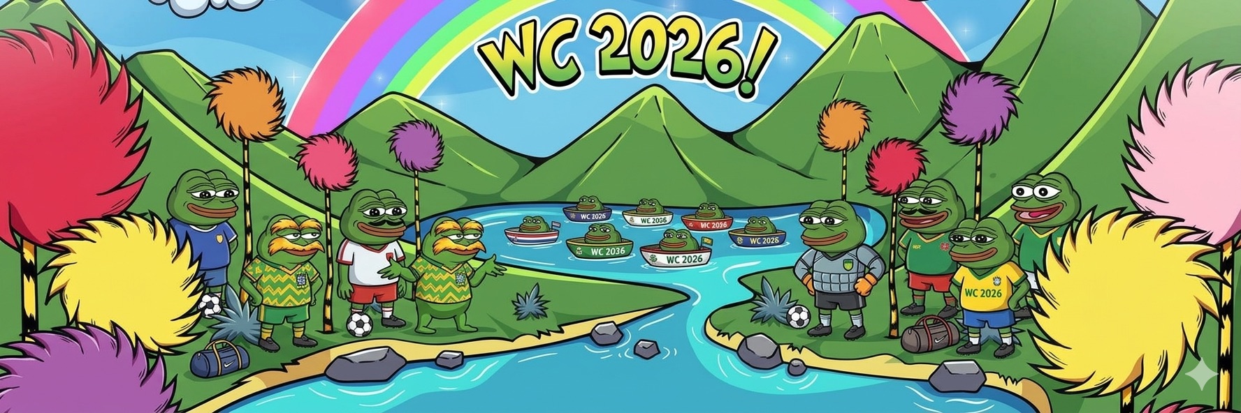 Heart of Pepe โ colourful Pepe team scene by the river